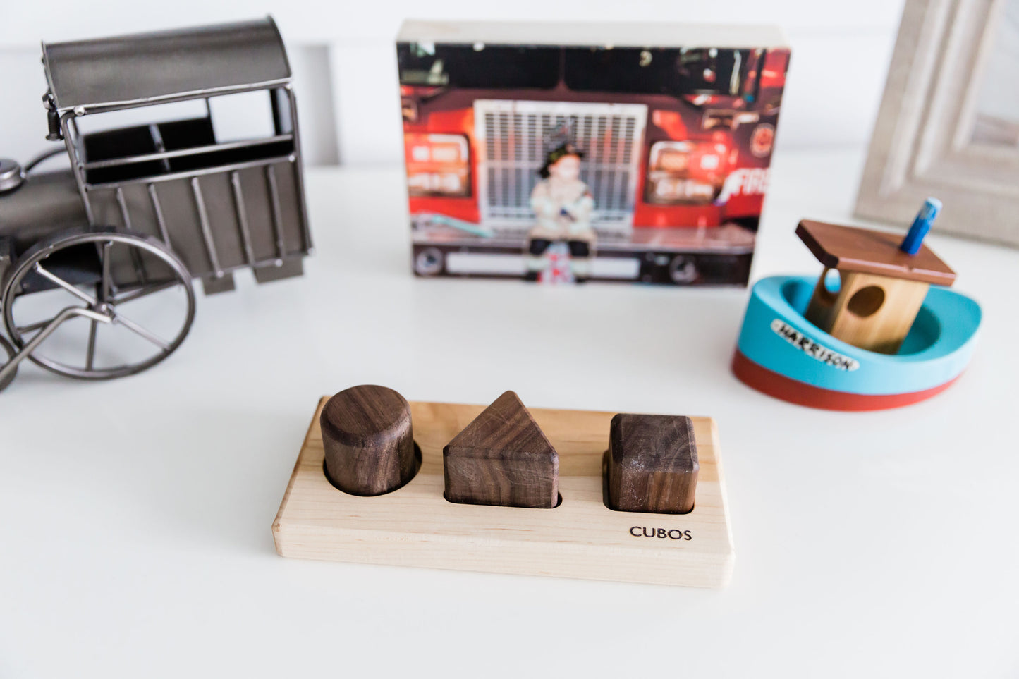 CUBOS-BASIC with Walnut inserts (100% Natural,Shape Sorter,Hardwood, Made in Canada)