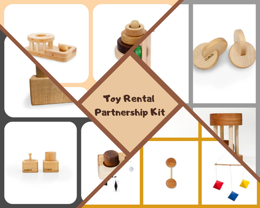 Montessori Toy Rental Startup Partnership Kit, includes 0-3M kit, 4-6M kit, 7-9M kit and 10-12M kit.