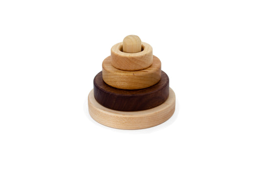 Cubos 3 Different Size Rings Stacker - - A Montessori-inspired wooden stacking toy with three rings of varying sizes, promoting fine motor skills and hand-eye coordination.