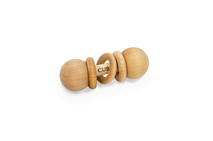 Baby Rattle - A wooden rattle toy designed for babies, promoting sensory exploration, grasping skills, and auditory stimulation in Montessori education