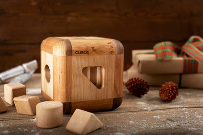 Xmas Gift Cubos  with Walnut inserts (100% Natural,Shape Sorter,Heirloom Quality, Hardwood, Made in Canada)